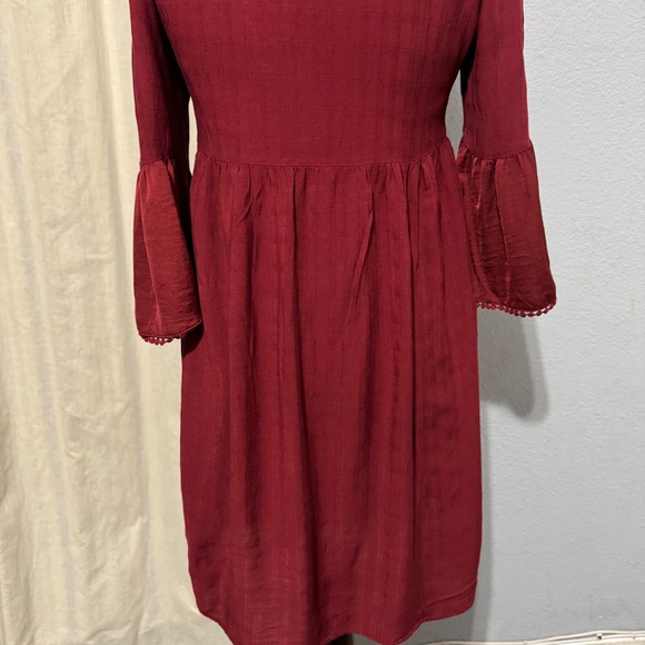 Knox Rose Women Burgundy Lace Front Bell Sleeve Boho Peasant Cottagecore Dress M - Picture 11 of 13